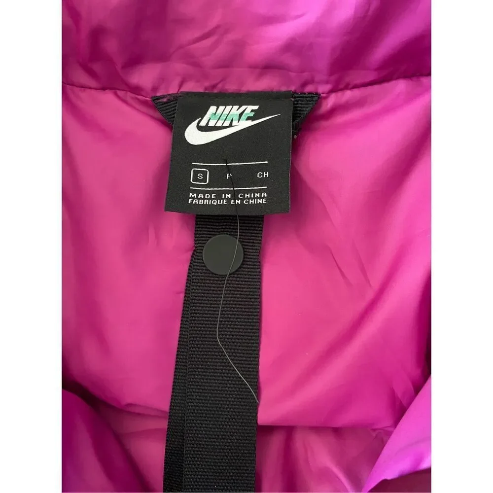 Nike Burgundy Quilted Down Duck Puffer Jacket Water Repellant Coat Wmns Sz Small